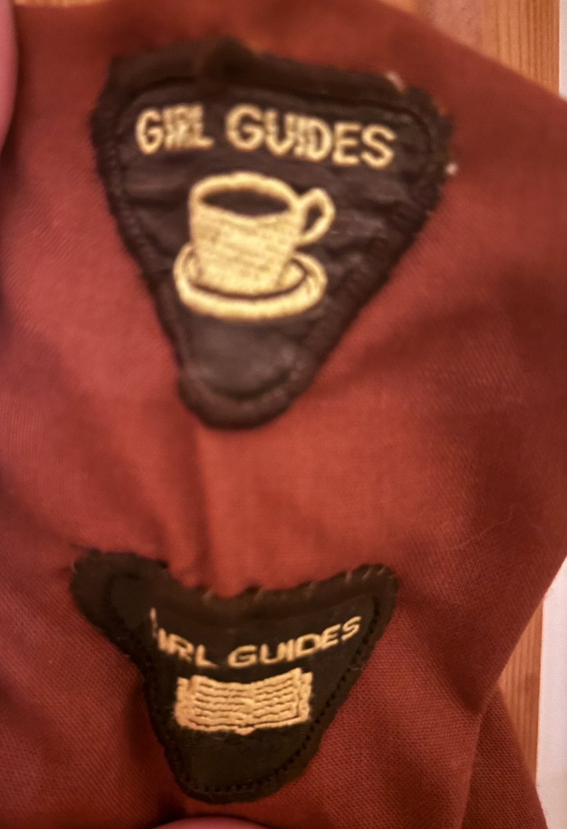 Found my old Brownies outfit from the 80’s. Looks like I only got two badges before I dropped out , but they kind of define my favourite things throughout my life so far! #Books #Coffee