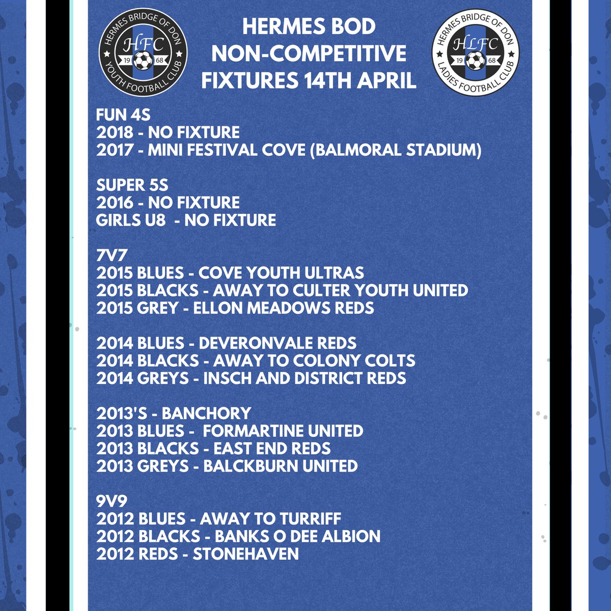 hermes_BoD_yfc's tweet photo. Our Non-Competitive age groups games for this weekend. Have fun those who are playing π @ScotFANorth @ADJFA_Updates
#FunFours #Super5s #7v7 #9v9 #HBoD https://t.co/PZuLgRFmL2