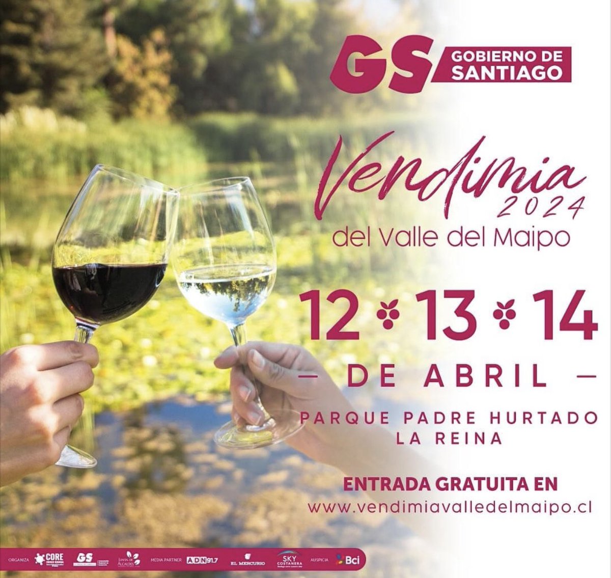Hasta el domingo 14 de abril tenemos la #VendimiaValleDelMaipo en el parque Padre Hurtado #LaReina. 52 comunas de la #RM, 41 viñas y 31 food trucks en un espacio con los mejores maridajes: buen vino, comida, música y lo más importante, recoger toda la diversidad de nuestra ciudad
