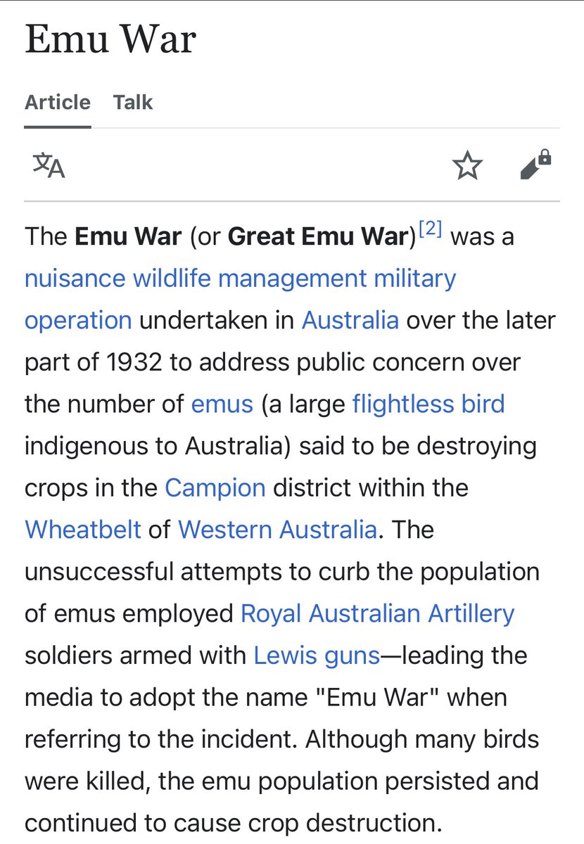 It’s happening: en.m.wikipedia.org/wiki/Emu_War