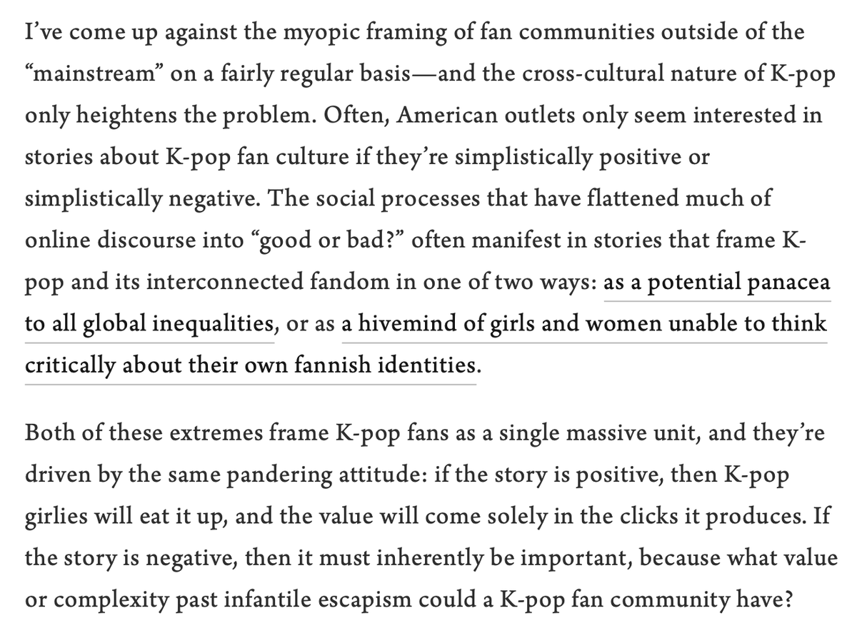 An excerpt from @kaytiburt's article for us this week, 'The Fan-Journalist Tightrope,' on the challenges of being a fannish pop-culture journalist—which are only heightened when you're covering topics like K-pop for U.S. outlets: fansplaining.com/articles/the-f…
