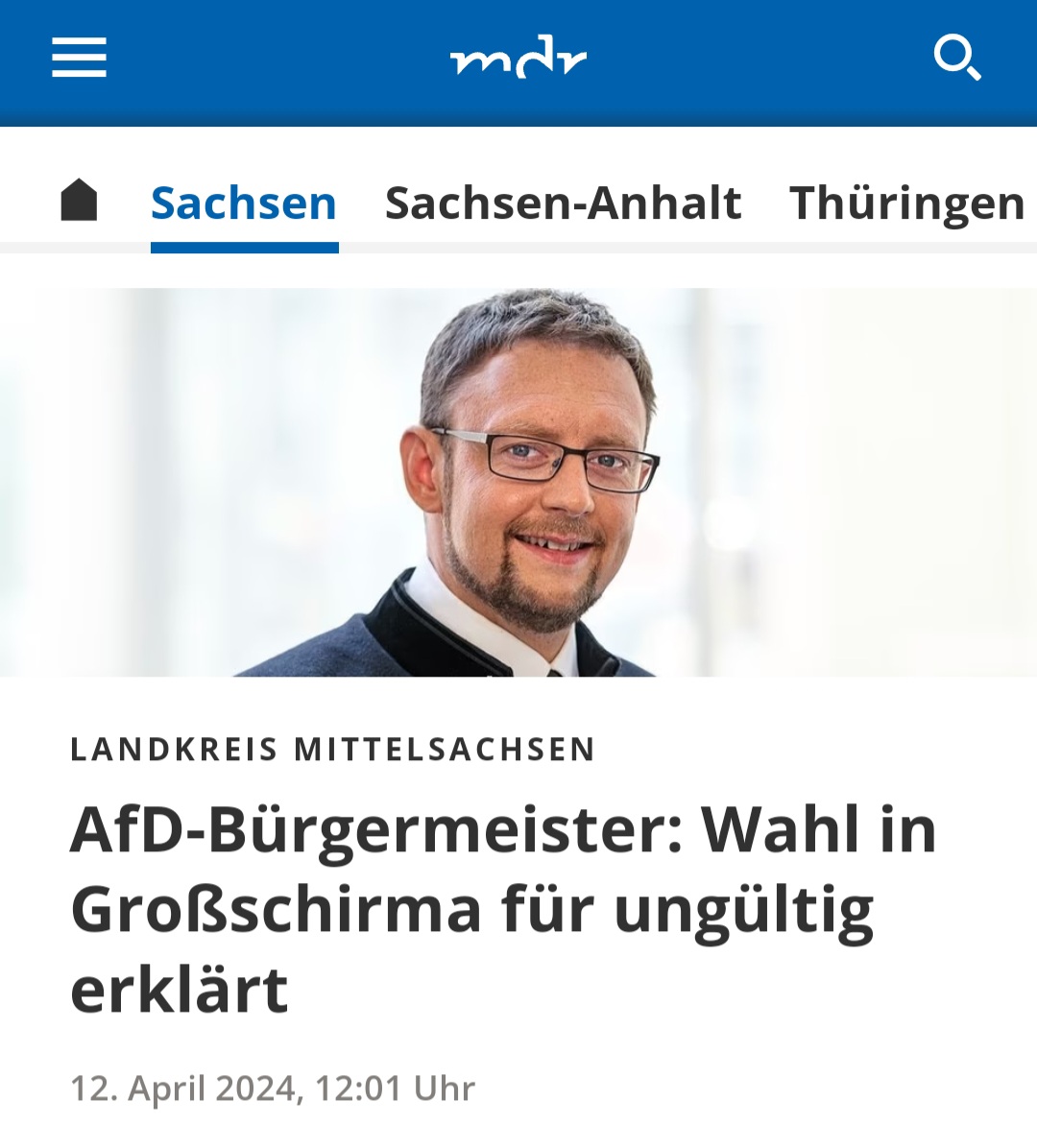 UNGLAUBLICH aber WAHR:
Die Wahl des #AfD-Bürgermeisters Rolf Weigand in #Großschirma wurde wegen eines angeblichen FORMFEHLERS für UNGÜLTIG erklärt und muss wiederholt werden!
Vermutlich so oft, bis ein Nicht-AfD'ler gewinnt! 🤬🤬🤬
www-mdr-de.cdn.ampproject.org/v/s/www.mdr.de…