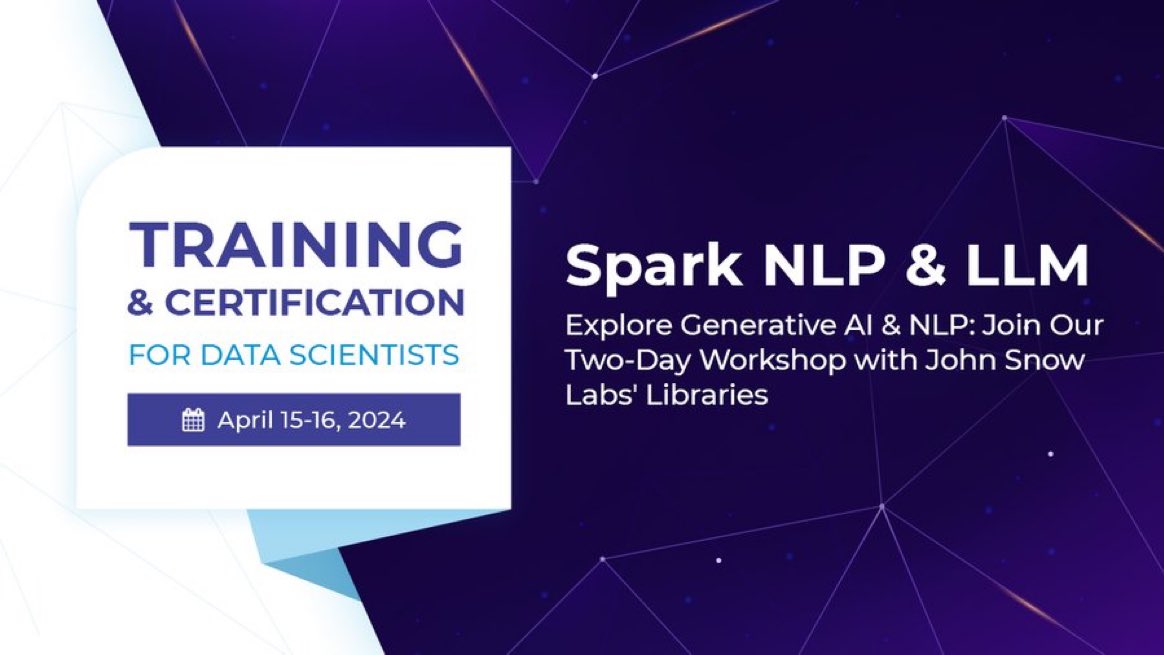 digitalhealthxx's tweet image. Join us for the #SparkNLP & #LLM for #DataScientists Live Certification Training on April 15th-16th, 2024! 📅
📌 Register now to secure your spot: hubs.li/Q02s9b1Z0 @JohnSnowLabs