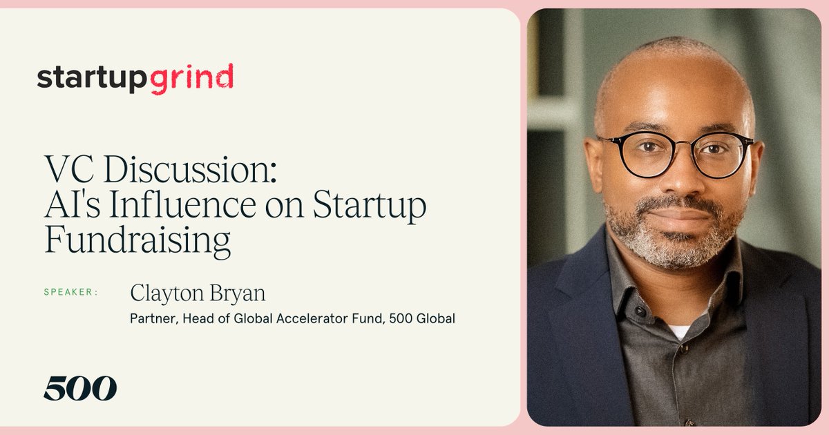 500 Global Partner & Head of Global Accelerator Fund, Clayton Bryan, will be speaking on a panel at the @StartupGrind Global Conference on April 23rd, discussing the influence of AI on startup fundraising. 🚀