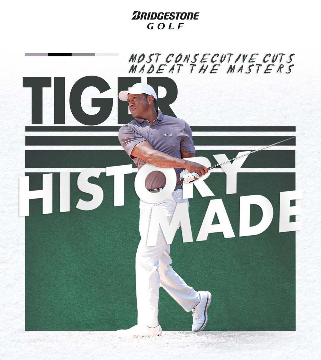 Congratulations Tiger! After a grinding Friday at Augusta, no other player has made as many consecutive cuts (24) in a row at #TheMasters as Tiger Woods!