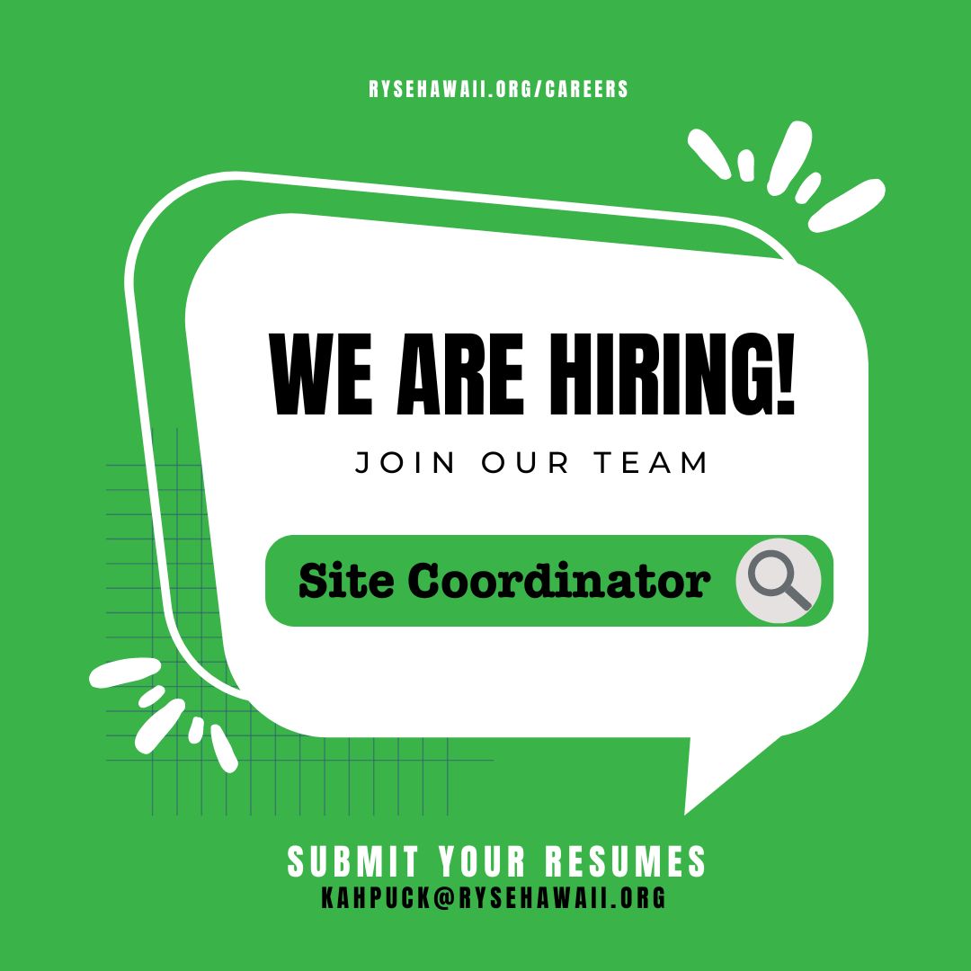 Join Our Team! RYSE is on the lookout for a dedicated Site Coordinator to join our housing department. If you're passionate about making a difference in the lives of young individuals aged 18 to 24 this role is for you! Visit RYSEHawaii.org/careers for more info. #ryseup