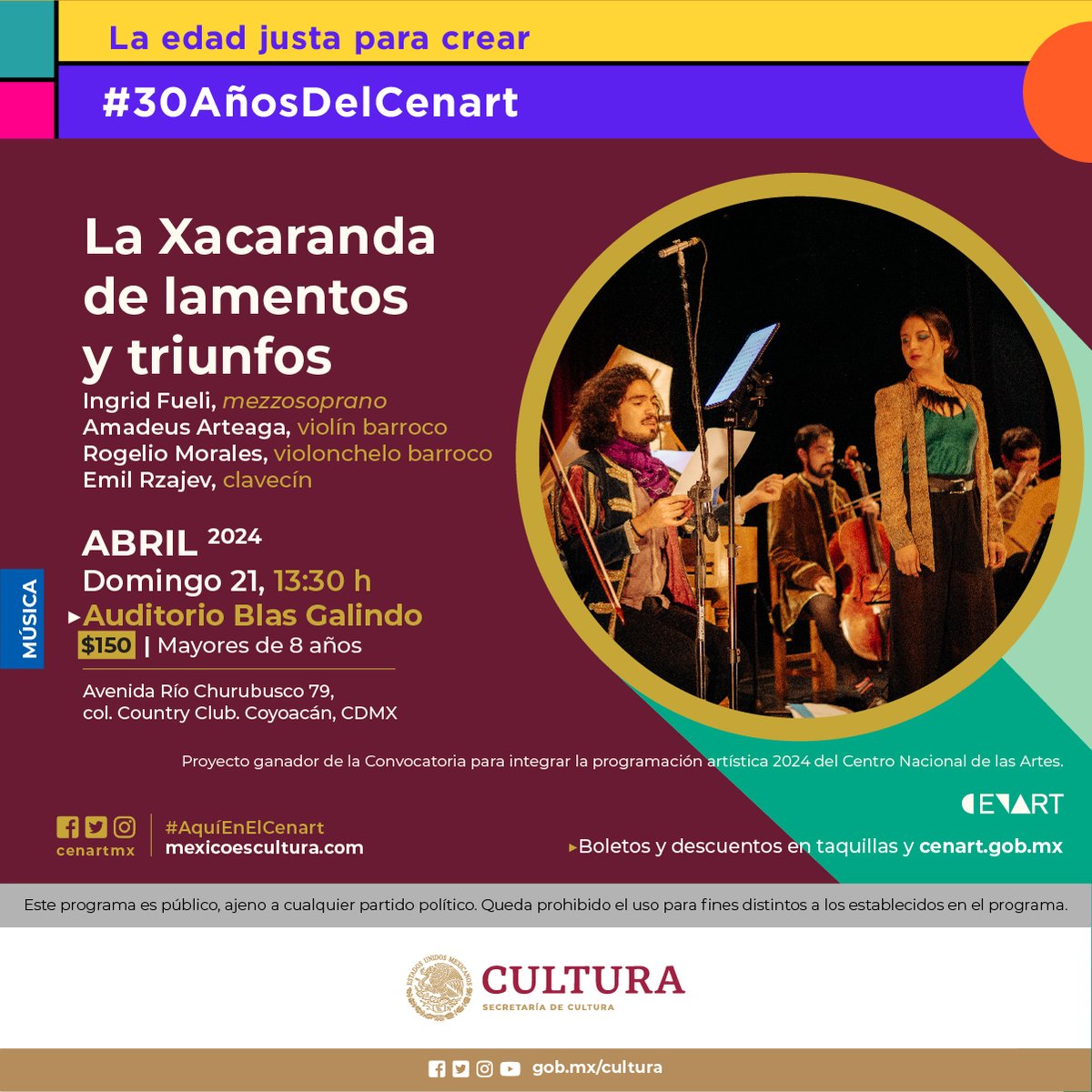 La música barroca llega al @cenartmx con el concierto “La Xacaranda de lamentos y triunfos” 🔸 Espectáculo que hará un recorrido por la música barroca y los sones tradicionales mexicanos. 🔗 shorturl.at/irvJ8