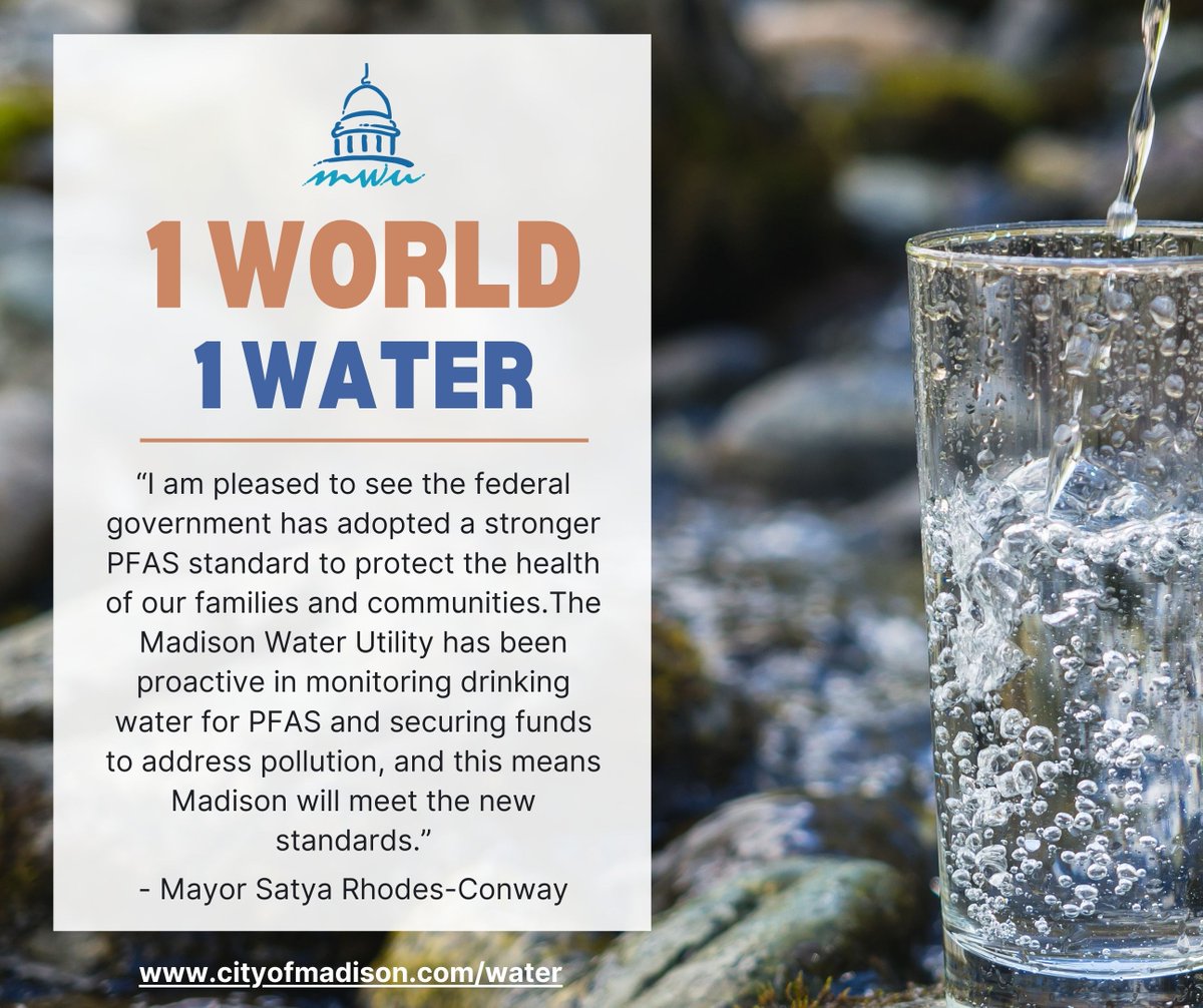 The US Environmental Protection Agency (EPA) finalized the long-awaited regulations for PFAS in drinking water. Learn more about what the City of Madison Water Utility has been doing to proactively protect our community from PFAS in drinking water: cityofmadison.com/news/2024-04-1…