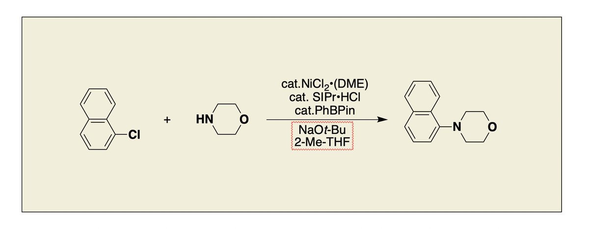 Nickel-catalyzed Amination of Aryl Chlorides Zachary G. Walters, Daniel W. Turner, and Neil K. Garg orgsyn.org/demo.aspx?prep…