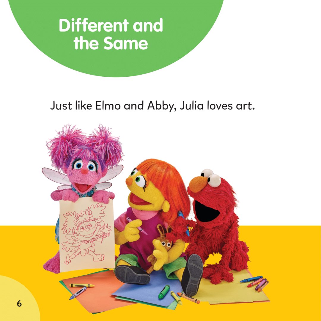 It's #AutismAcceptanceMonth! Join @Elmo, @AbbyCadabbySST, and the rest of the Sesame Street crew as they spend time with their friend Julia and learn about all the things that make her amazing! Check out My Friend Julia from @lernerbooks! 💙🎨m.sesame.org/MyFriendJulia