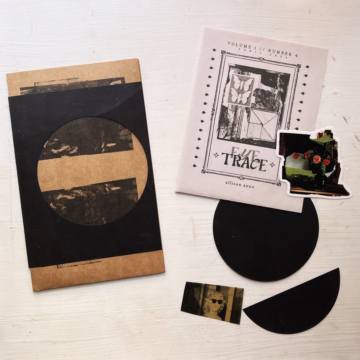 all subscribers this month will also receive a new vinyl sticker, and folks at the ten-dollar level will also receive a new issue of EYE TRACE plus some related ephemera, including a small piece of the paper i treated. sign up at bio.link/allisonanne