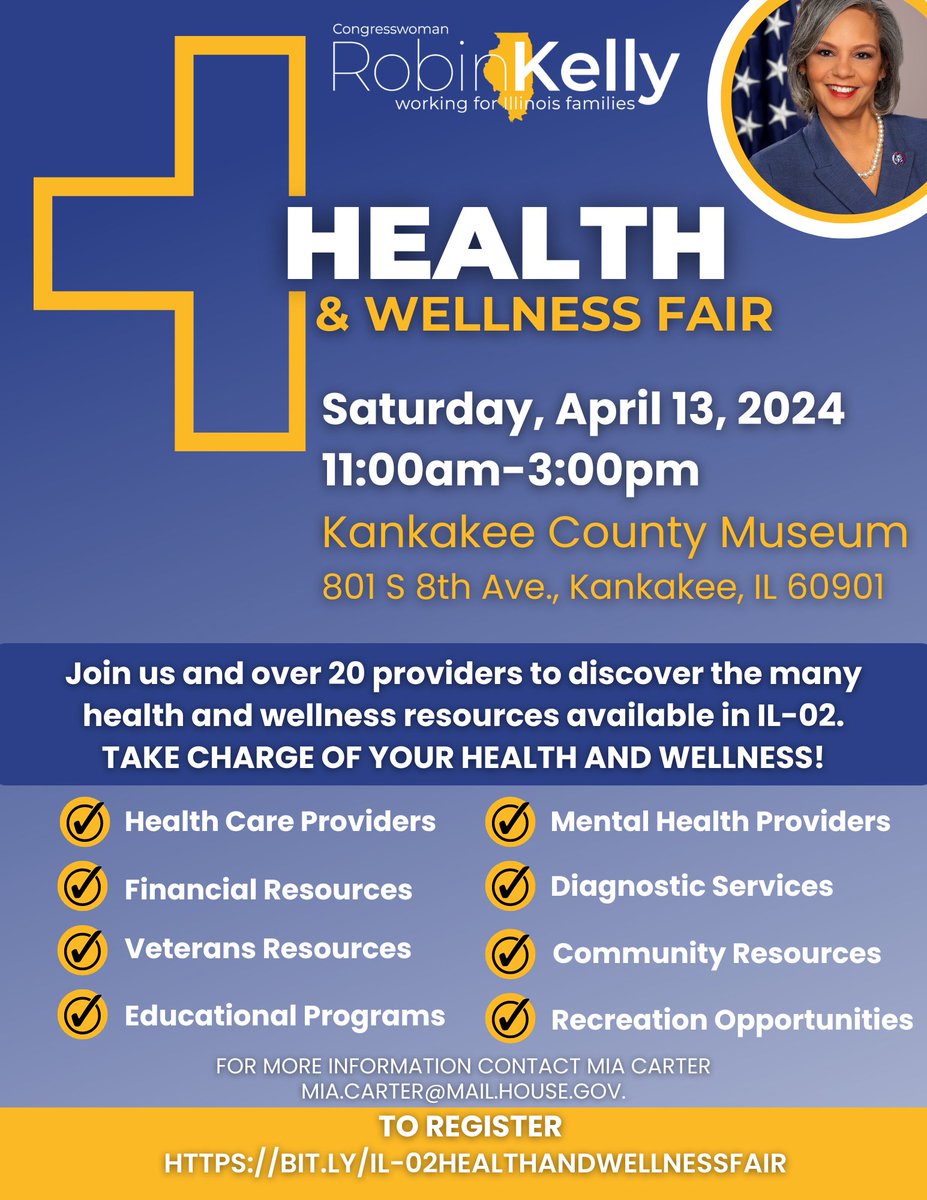 Join my office tomorrow for our Health & Wellness Fair in Kankakee! For more information, pre-register here: bit.ly/IL-02HealthAnd…
