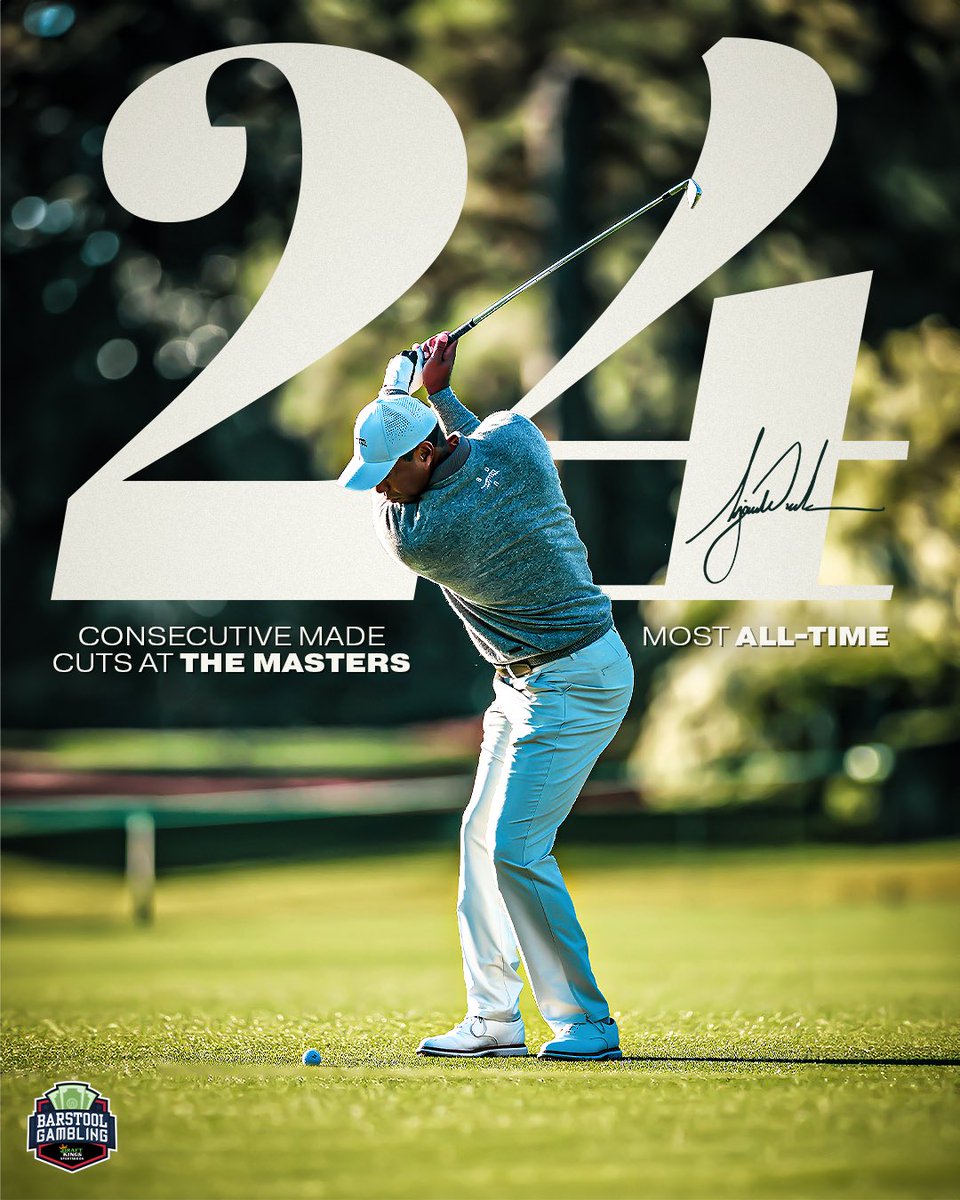 stoolgambling's tweet photo. THAT’S THE RECORD

24 consecutive made cuts at The Masters for Tiger Woods https://t.co/9eiwexhXKp