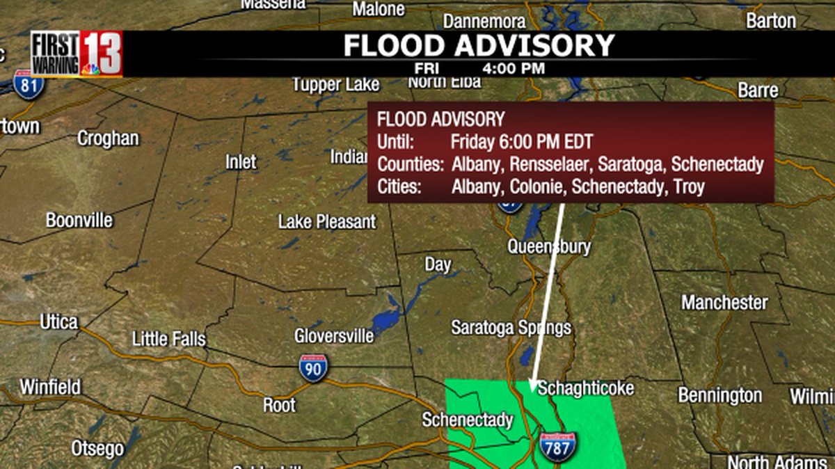 A flood advisory has been issued for the areas in green. Go to NewsChannel13 for the latest.