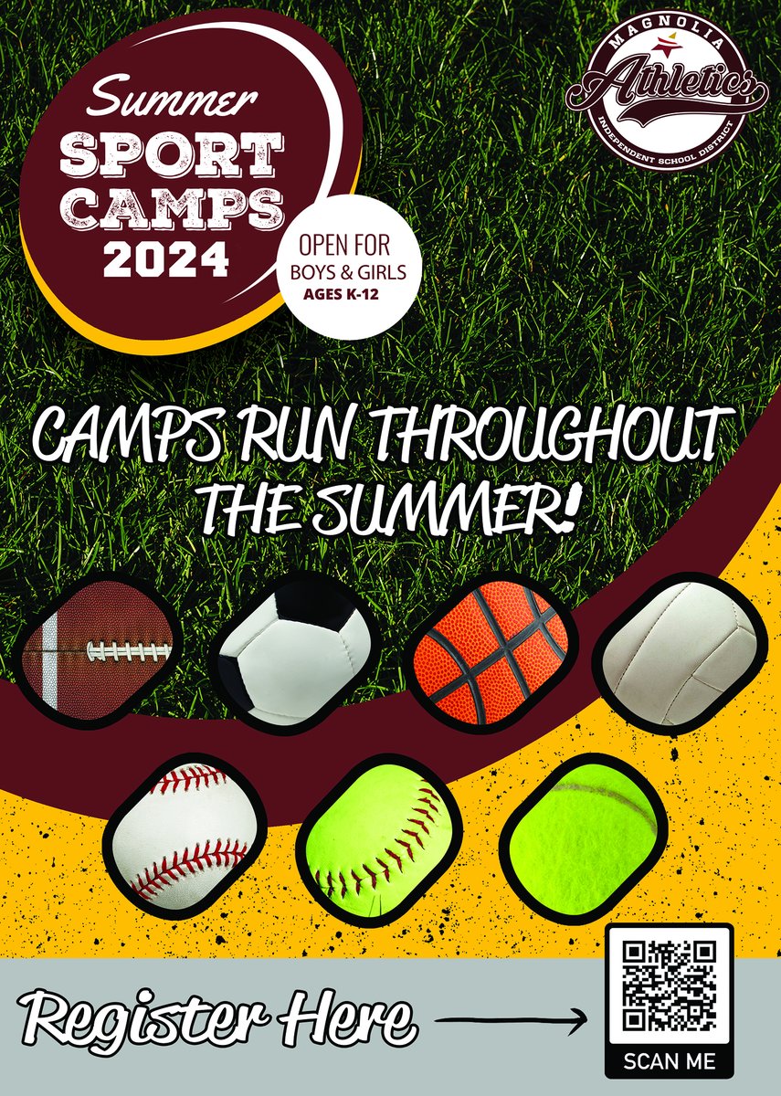 MISD athletics is again offering summer camps for students. Basketball, Football, Volleyball, Softball, and Strength and Conditioning camps are available for kids as early as fifth grade. Check out the full listing and register here: magnoliaisd.store.rankone.com/Camp/List