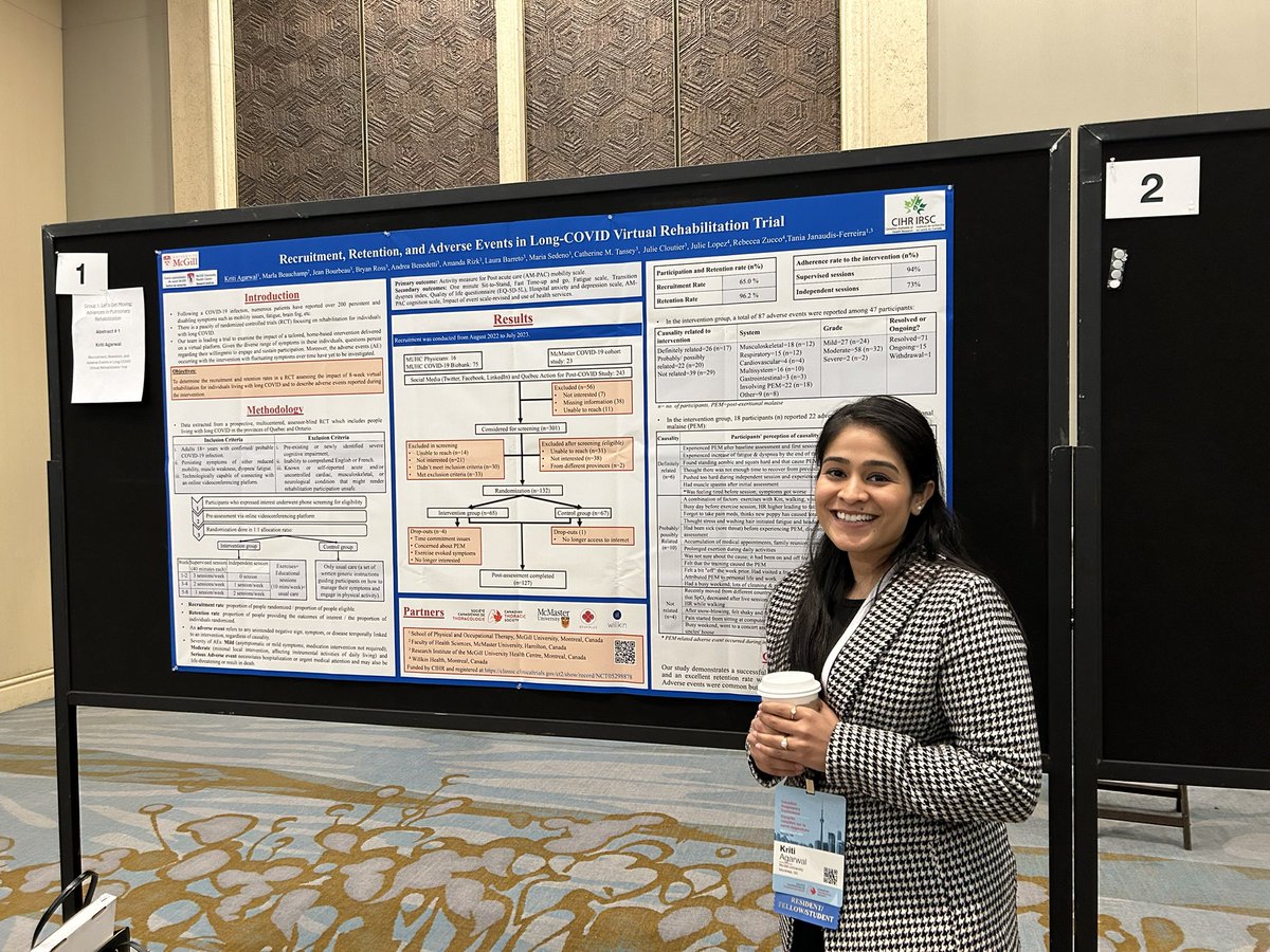 Hej Resp colleagues attending #CRC2024 @CTS_SCT , pass by @PtAgarwal Kriti’s poster today at 4:30pm to learn more about our Covid Rehab Trial! #LongCovid #rehabilitation