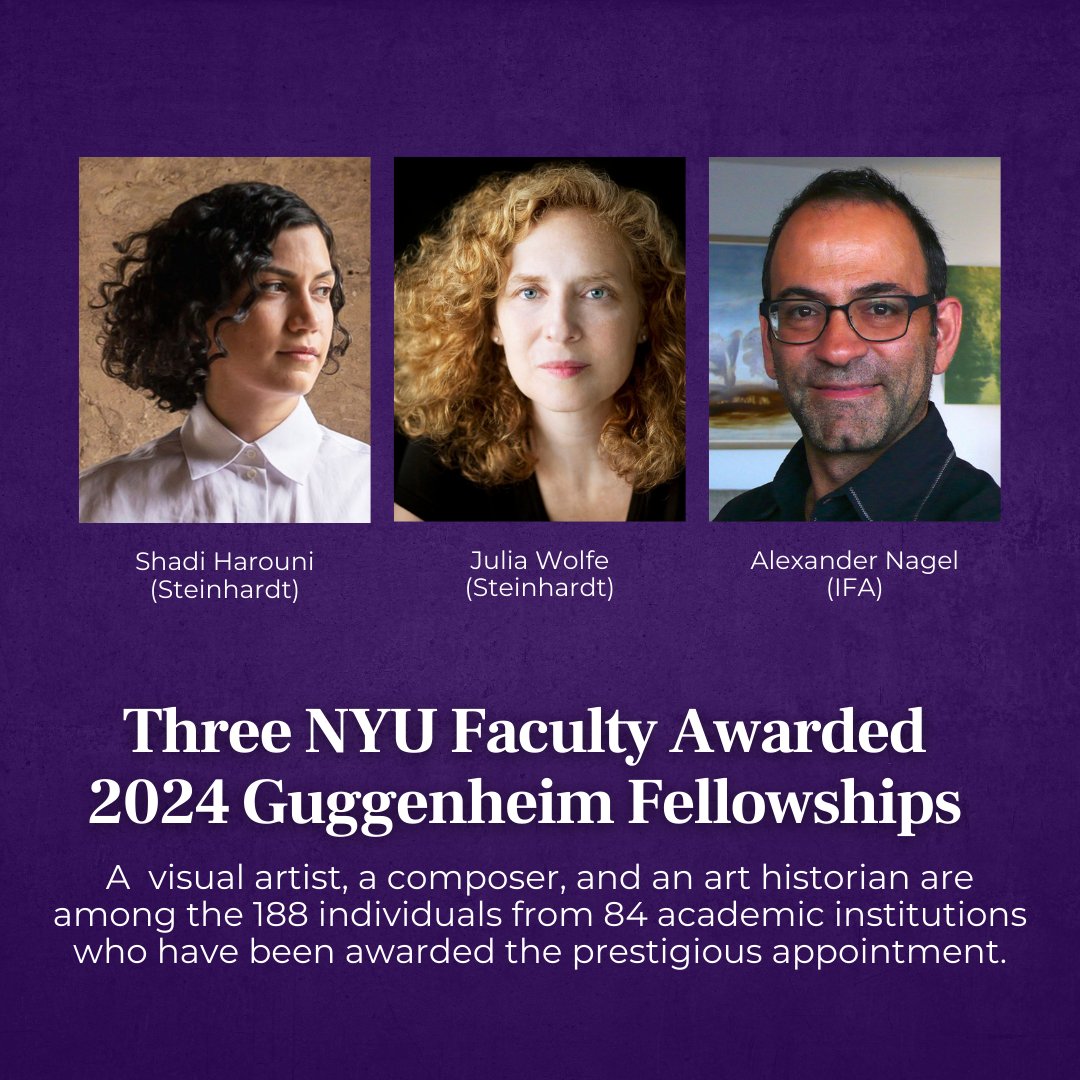 A multimedia artist whose work ranges from installations to photography, a genre-busting composer, and an art historian interested in how art shapes human thought are the three NYU faculty awarded 2024 @Guggenheim Fellowships. Learn about their work: spr.ly/6010wQoae