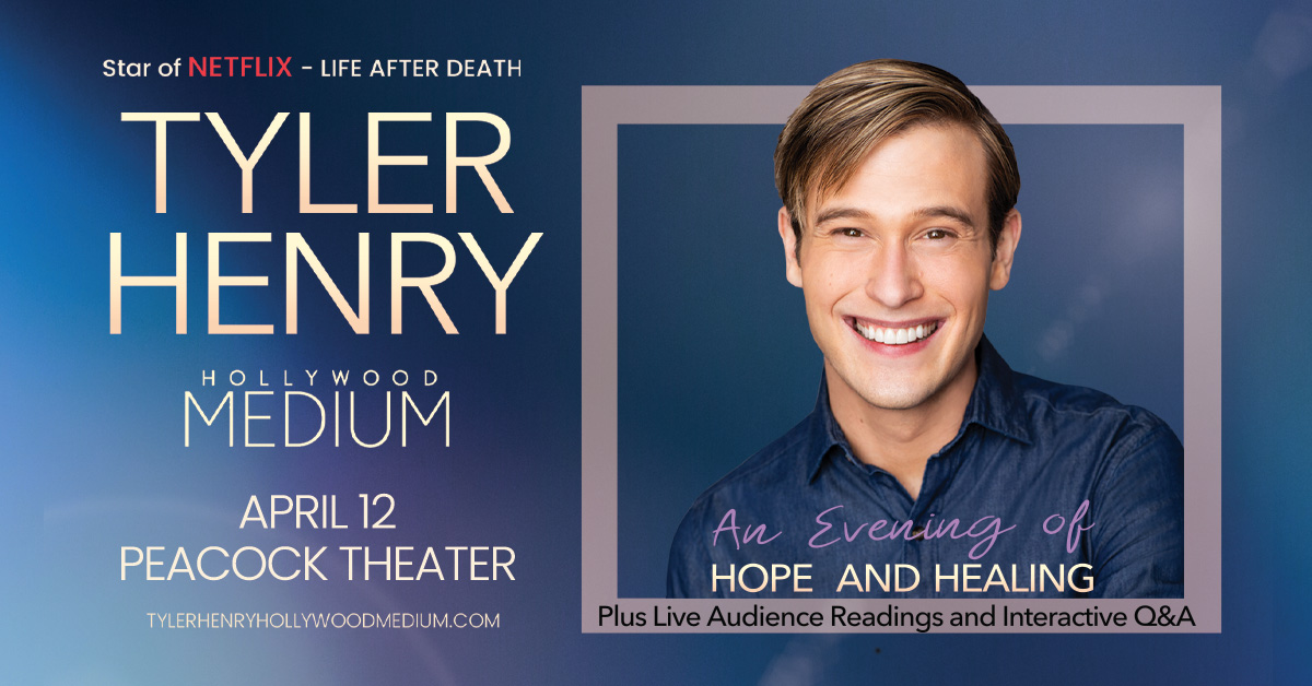 Get ready for An Evening of Hope and Healing ✨ with Tyler Henry tonight as he shares his gift and insight on life after death and connecting audience members with their loved ones that have crossed over 💖 Doors: 7pm Event starts: 8pm *Times subject to change