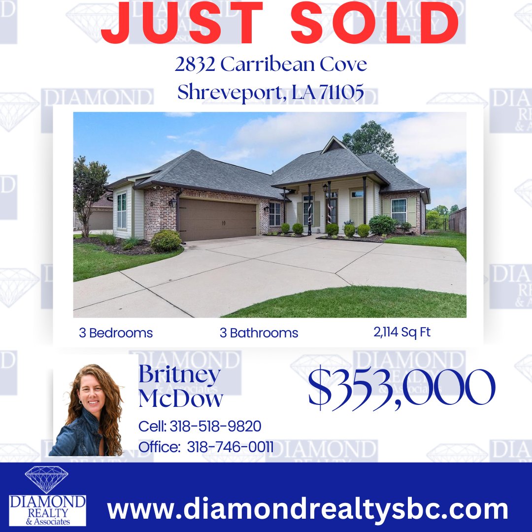 Congrats to Britney McDow on her closing!  #justsold
#DiamondRealtyAssociates #RealEstateSBC #ACutAbovetheRest #LouisianaHomes #diamonddifference #shreveport #bossiercity #realestatelife #shreveportrealestate #bossiercityrealesate #benton #arklatex