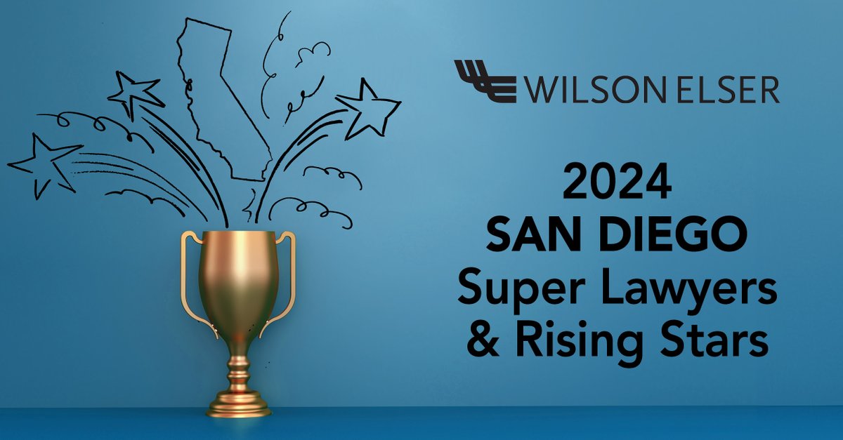 Congratulations to Patrick Kearns, Kammann Cole and Jessica R.K. Dorman on being named to the 2024 San Diego @SuperLawyers and Rising Stars lists! bit.ly/4aT7fl6 #WilsonElser #WilsonElserAwards #SuperLawyers #RisingStars