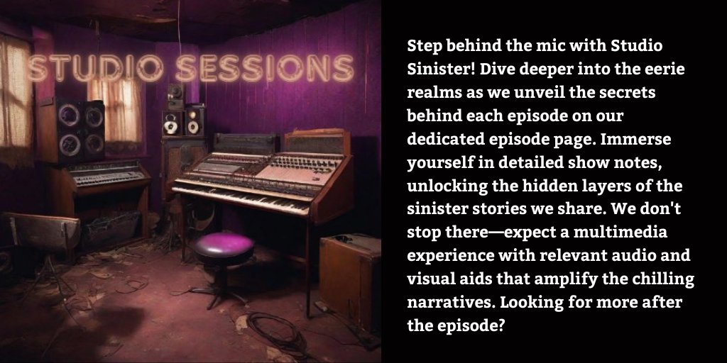 The Studio Sinister Podcast is thrilled to announce the launch of our brand new blog page, Studio Sessions! #StudioSinister #YourStoryMatters #SurvivorStories #ShareYourStory #YouMatter @embracethehaunt @pcast_ol @pds_ol @pnorm_ol @ncore_ol smpl.is/8yloq