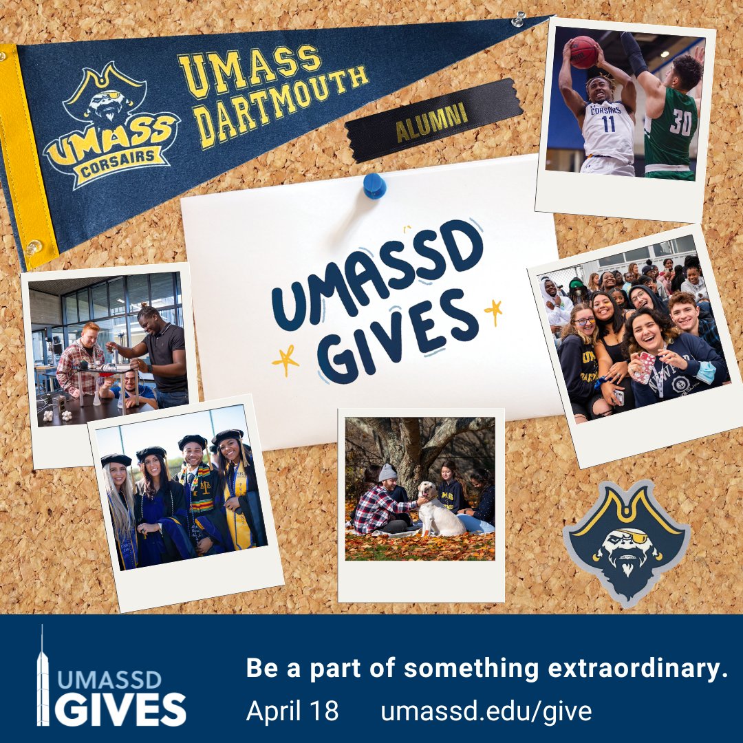 Be part of something extraordinary on April 18! 💙💛 UMassD Gives, our annual day of giving, is how we empower students to pursue their dreams & strive for more. With your support, we can ensure every Corsair has the chance to thrive! Make an early gift ➡️ umassd.edu/give