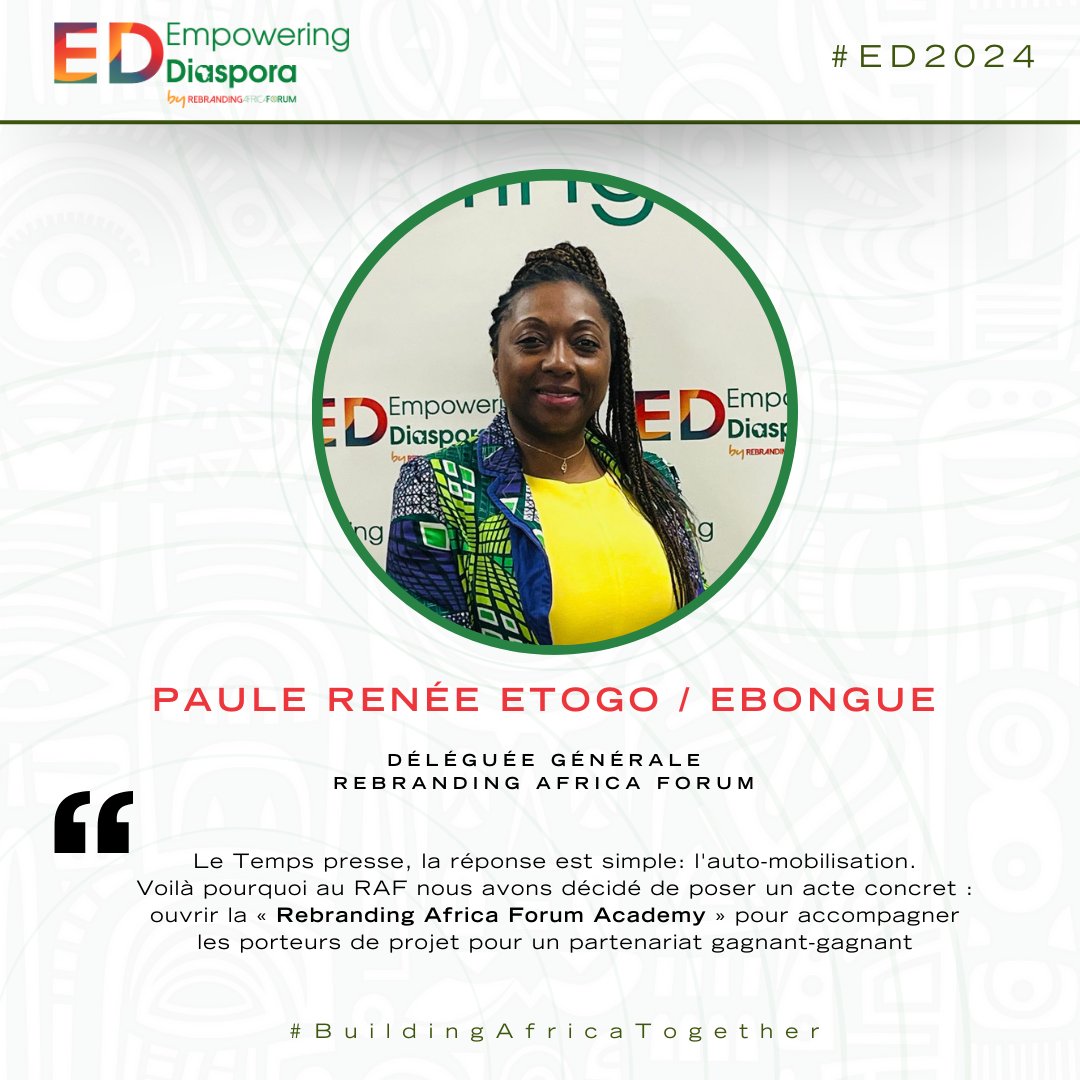 🇫🇷 🎤| Extrait du discours - Déléguée Générale du Rebranding Africa Forum, Mme @PauleReneeEtogo -Ebongué. --- 🇬🇧 🎤| Speech of Managing Director of Rebranding Africa Forum, Mrs Etogo-Ebongué. #RAF #ED2024 #Empowerment #Diaspora #MakeAfricaGreat #EmpoweringDiaspora #RAF2024