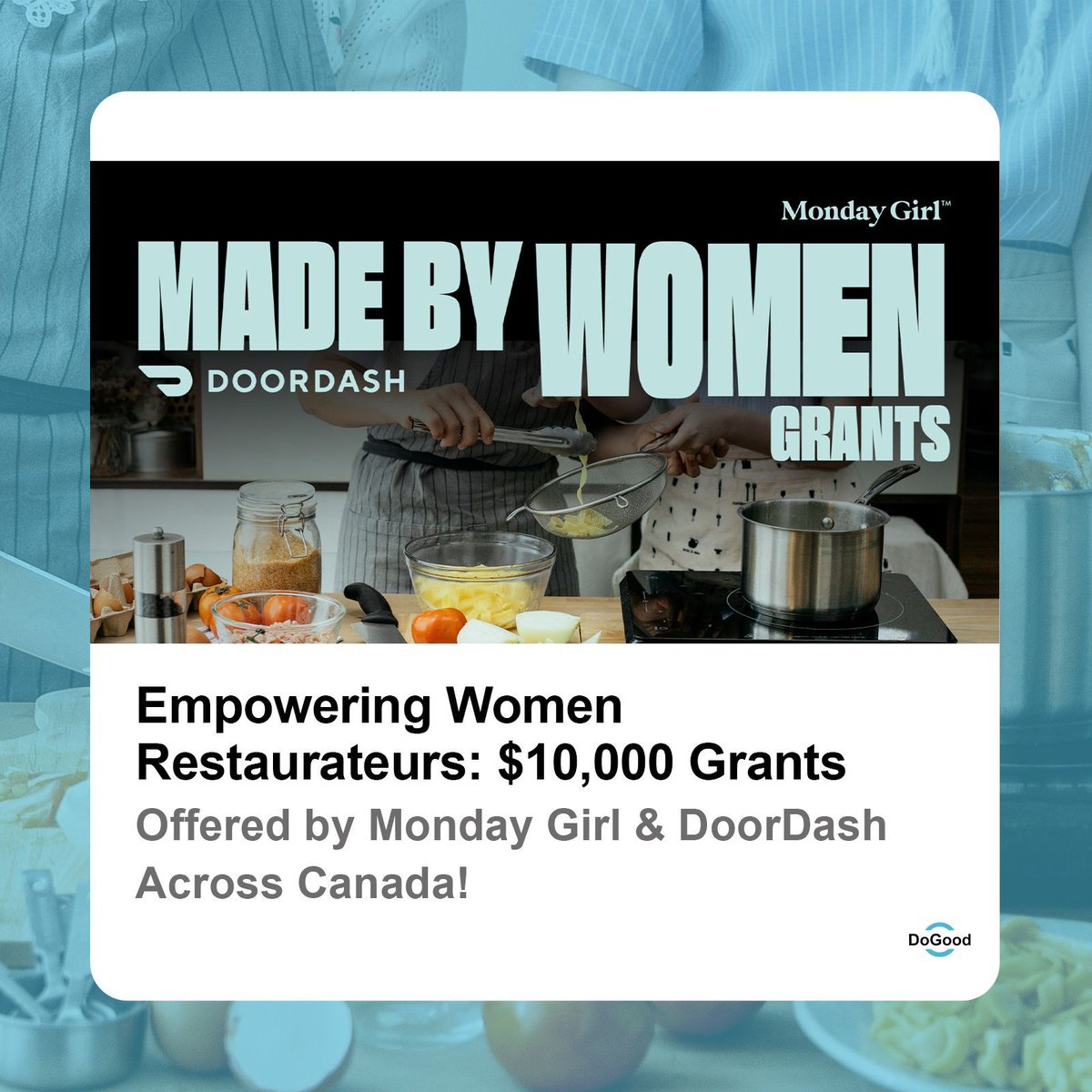 Closes April 15, 2024: @joinmondaygirl and @doordash_ca are teaming up to empower women restaurateurs across Canada! They're offering $10,000 grants to fifteen (15) women-owned restaurants. #ForProfit #Grants #Canada 🍽️💼

buff.ly/4cTotR8