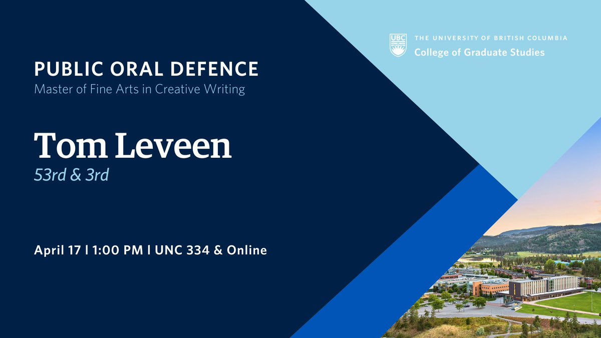 Tom Leveen will defend their thesis on April 17, 2024. All defences are open to the public. 

Learn more: bit.ly/UBCO-Graduate-…

@ubcfccs