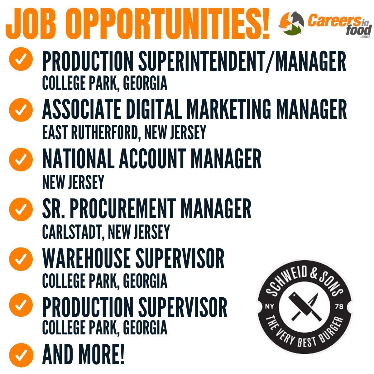 Join the team at @SchweidAndSons!

The company is hiring a Production Supervisor, Associate Digital Marketing Manager, Sr. Procurement Manager, National Account Manager, and more.

Apply here: careersinfood.com/schweid-and-so…

#Jobs #FoodProduction #MarketingJobs #ManagementJobs #ApplyNow