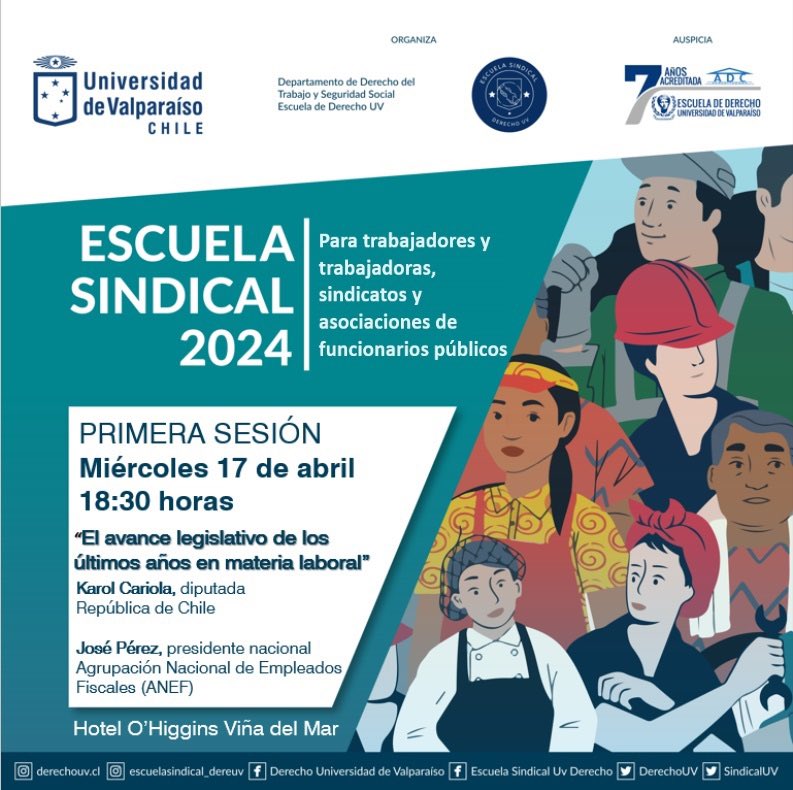 Les esperamos el miércoles 17 de abril a las 18:30 horas en el Hotel O’Higgins, para inaugurar la versión 2024 de la Escuela Sindical Derecho UV 🎉

Dirigido a 👉🏻trabajadores/as del sector privado, sindicatos y funcionarios públicos.

Inscripción:
forms.gle/hhioBXk8ybX539…