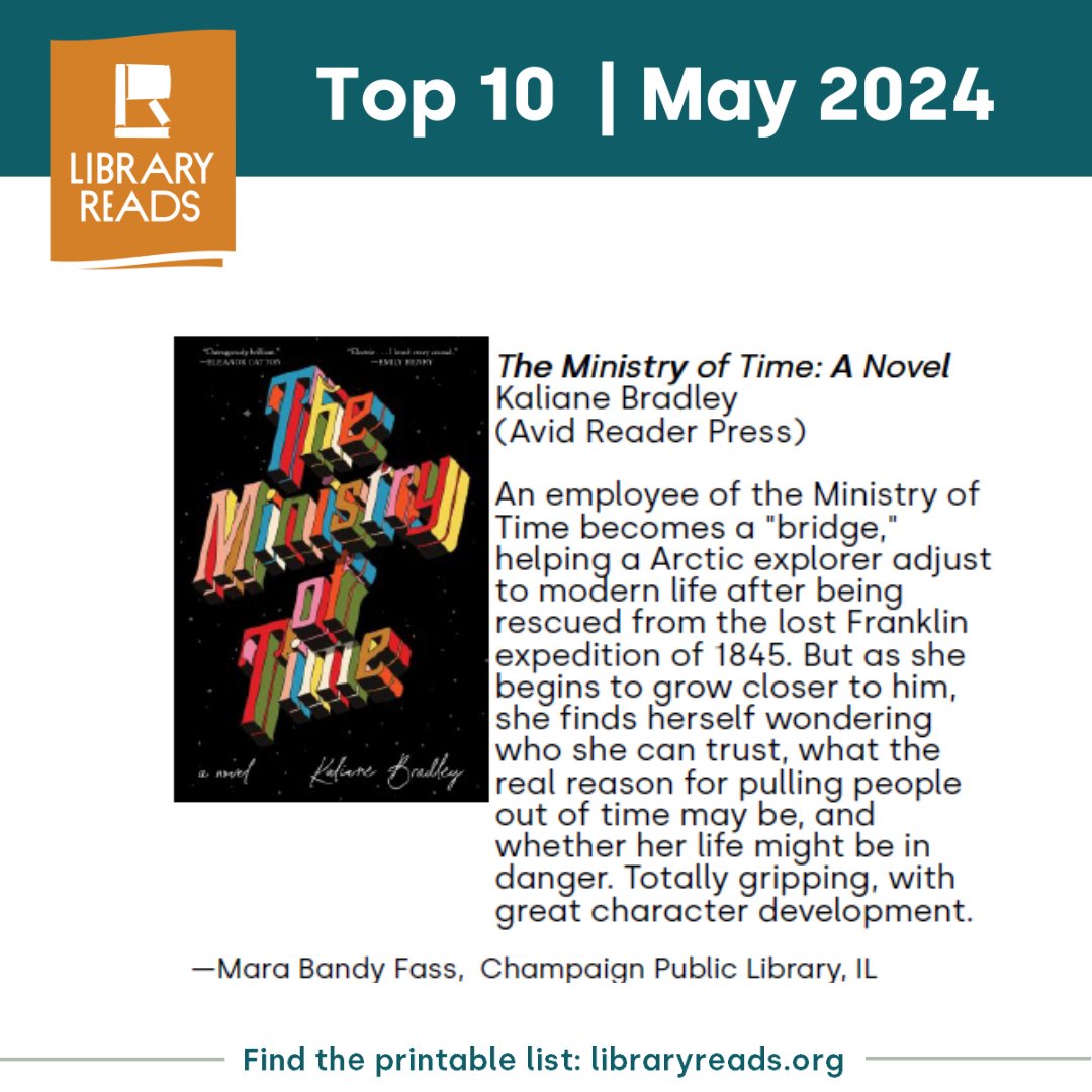 Next on the May 2024 LibraryReads list is THE MINISTRY OF TIME by Kaliane Bradley!
@SSEdLib