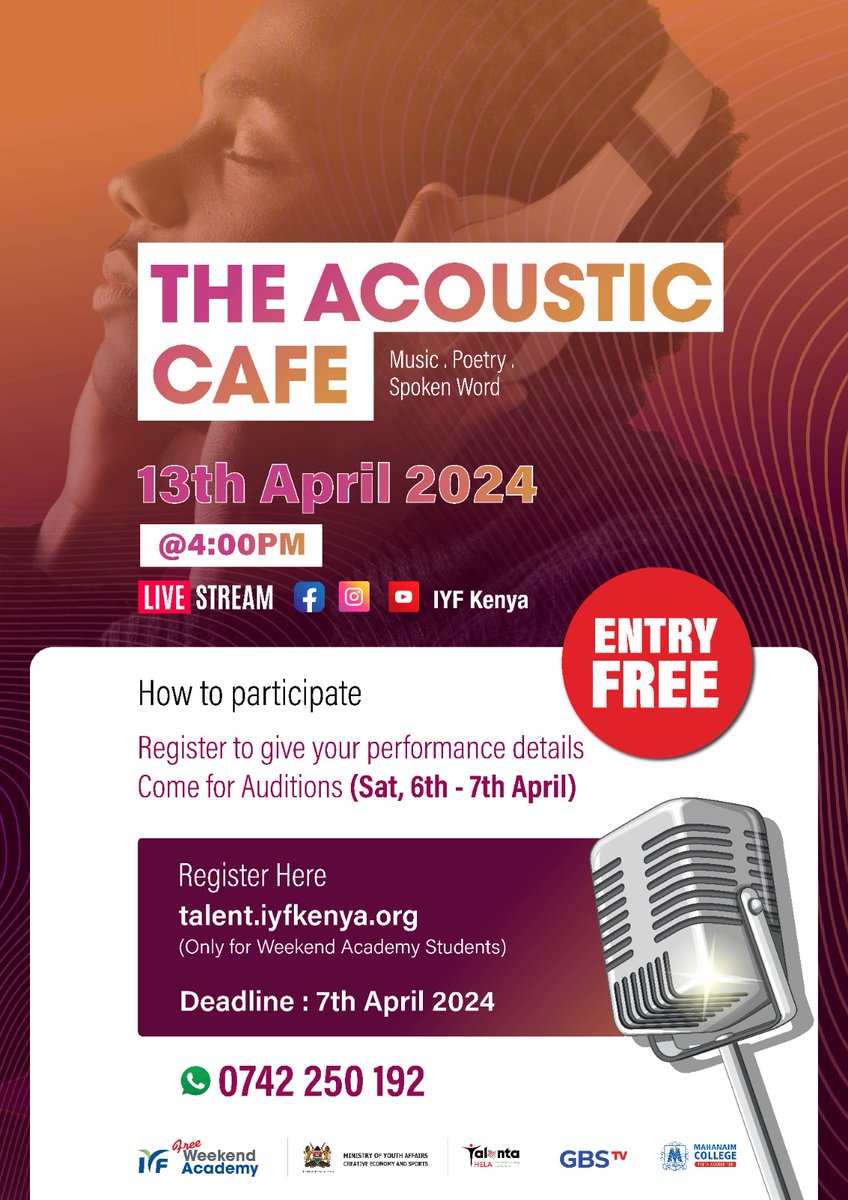 Wadau, the most awaited day is finally here! Kwanza all the best in your exams kesho, baadae it will be an event of it's own! Itakumalo nakushoo! Tell a friend to tell a friend, 2patane from 4pm. #OmokaNaIYFSkills #NextSuperstar #AcousticCafe