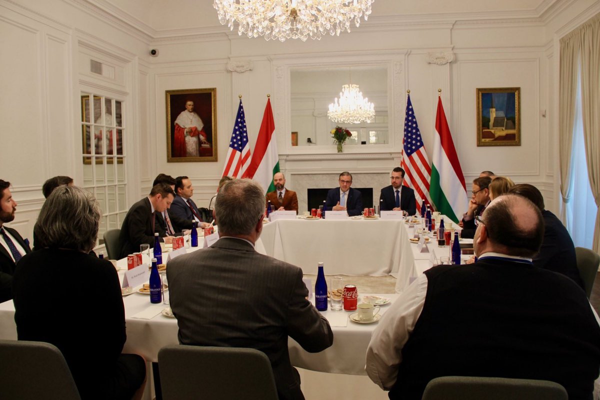 At the Hungarian Embassy in DC, we discussed the need for a return to mutually beneficial cooperation in global affairs, based on national interests & peace. Thank you to @_SzabolcsTakacs, @PalSchmitt & the staff for organizing this exchange with @RepAndyHarrisMD & many others!