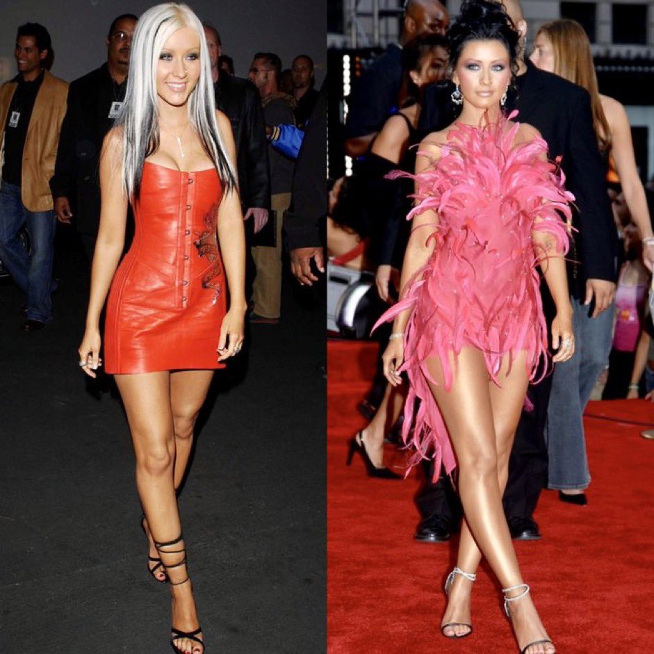 two of xtina’s most memorable and iconic roberto cavalli looks