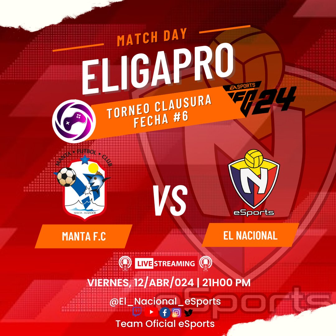 ¡¡¡ HOY JUEGA EL #BITRIgaming !!!
🎮TORNEO CLAUSURA 2024 #eafc24🏆
¡Match Day 🎮⚽️ #BITRIgaming ⚽️🎮!
🏆 <a href="/eligapro/">eLigaPro Ecuador</a> ⚽️Torneo Clausura 2024
🗓 Fecha # 3️⃣
📆📌05/ABR/024 20H30 🕐
🆚️ @bscesportsecu <a href="/deathbrainteam/">Deathbrainteam</a> #eSports 🎮
🎥 On Stream 💻
🔗 facebook.com/eligaproec