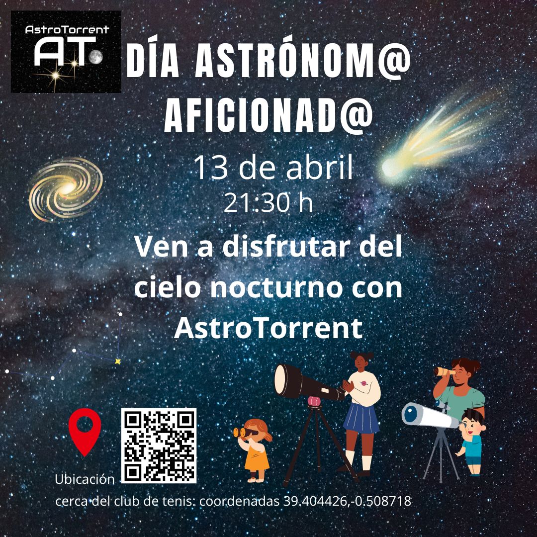 AstroTorrent's tweet image. Mañana sábado 13 de abril a partir de las 21:30 h estaremos observando el cielo cerca del Club de Tenis de Torrent. Os esperamos.