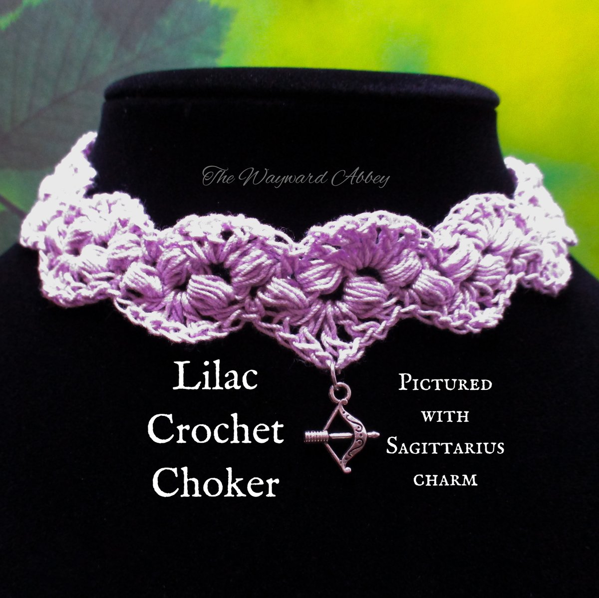 Lilac Crochet Choker with Charm Here with Sagittarius Charm Made to order from your choice of charm & thread. Adjustable chain with lobster claw clasp. thewaywardabbeystore.etsy.com/listing/944581… 25% off today & tomorrow, no code needed! ~Blessings~Courtney