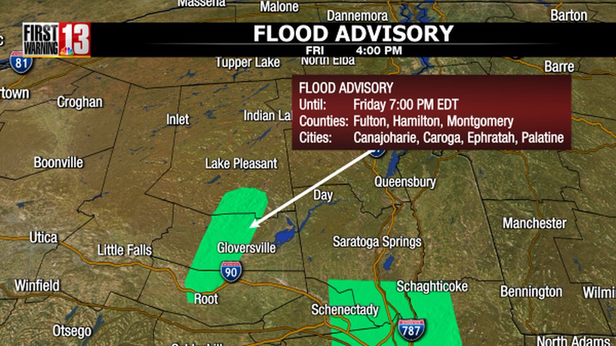 A flood advisory has been issued for the areas in green. Go to NewsChannel13 for the latest.