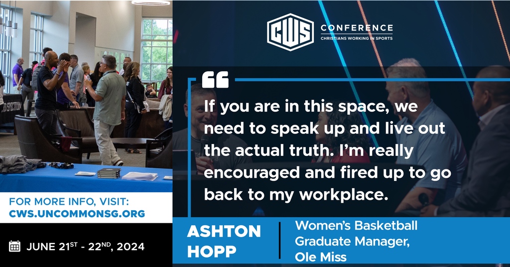Looking to ignite your passion and find inspiration to serve the Lord in your professional and personal life? Come together with fellow sport industry professionals this summer to get connected, encourage, and leave equipped. Register at cws.uncommonsg.org @ashtonhopp_