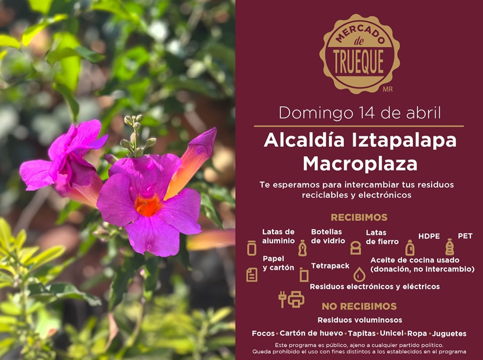 Nos vemos este domingo, 14 de abril, en el #MercadoDeTrueque, será en la Macroplaza de la alcaldía Iztapalapa 👇