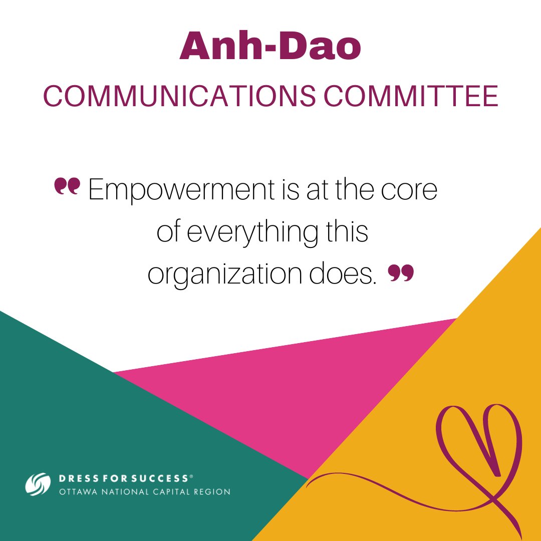 Meet Anh-Dao! 🫶 Starting with #DFSOttawa as a Placement Student, she's now a key part of our Comms Committee. She fell in love with our mission of empowerment & truly exemplifies #EveryMomentMatters! #NationalVolunteerWeek spotlights: ottawa.dressforsuccess.org/nvw-2024 #NVW2024