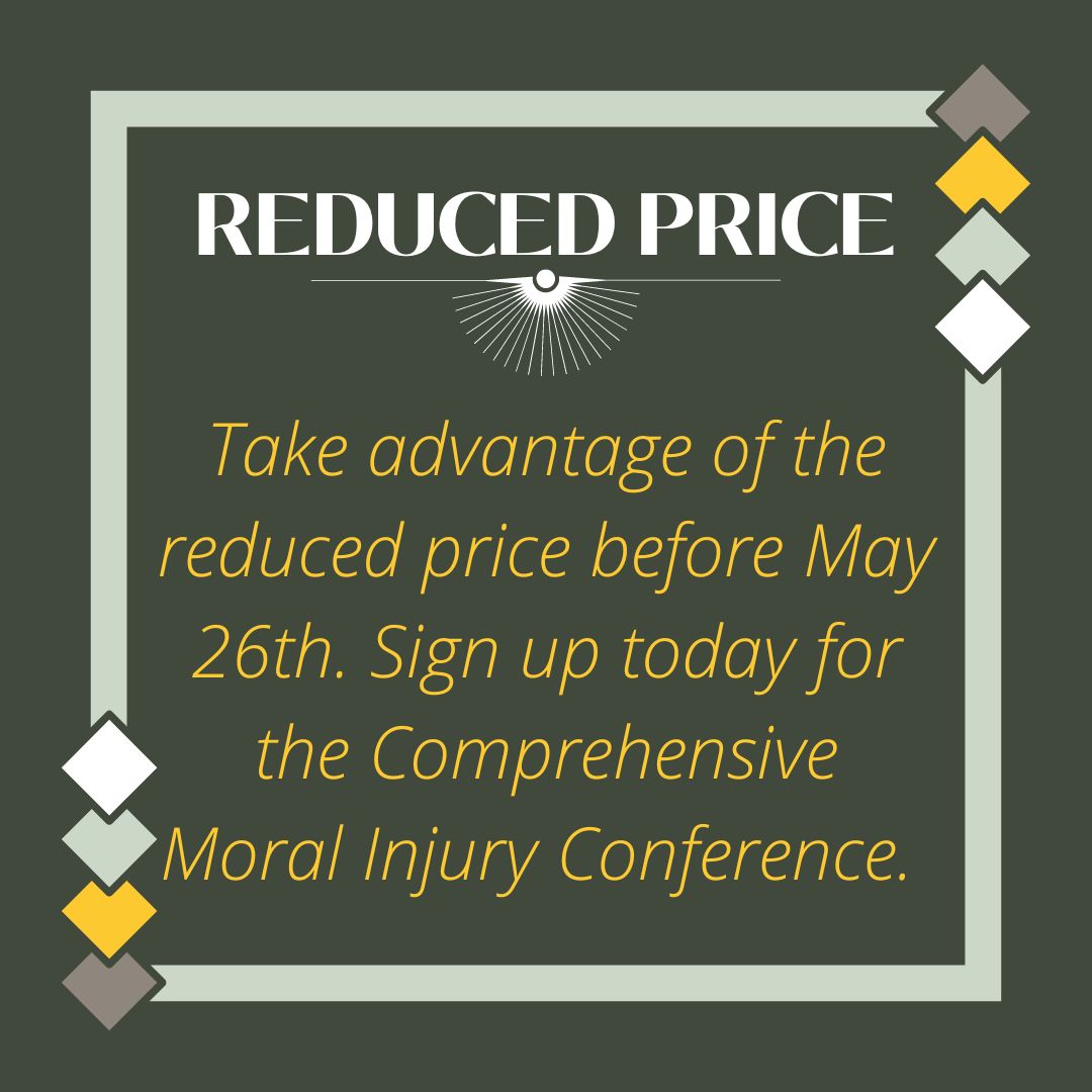 Take advantage of the reduced price before May 26th and sign up today for the Comprehensive Moral Injury Conference.

Learn more about the conference: misns.org/programs/cmic/

Sign up now: web.cvent.com/event/6f8600da…

#earlybirdrate #dontmissout #moralinjury