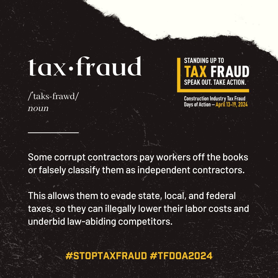 Tax fraud impacts us all. From workers and contractors to taxpayers and our communities - tax fraud robs us all. Let's come together to combat these corrupt practices and end them all together! #StopTaxFraud #TFDOA2024