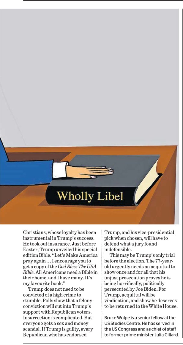 Why Trump's hush money trial in New York beginning on Monday poses a serious threat to his presidential campaign - legally and politically. His invocations of Mandela, Jesus and the Bible may not save him. My essay @smh @theage - BW @USSC.