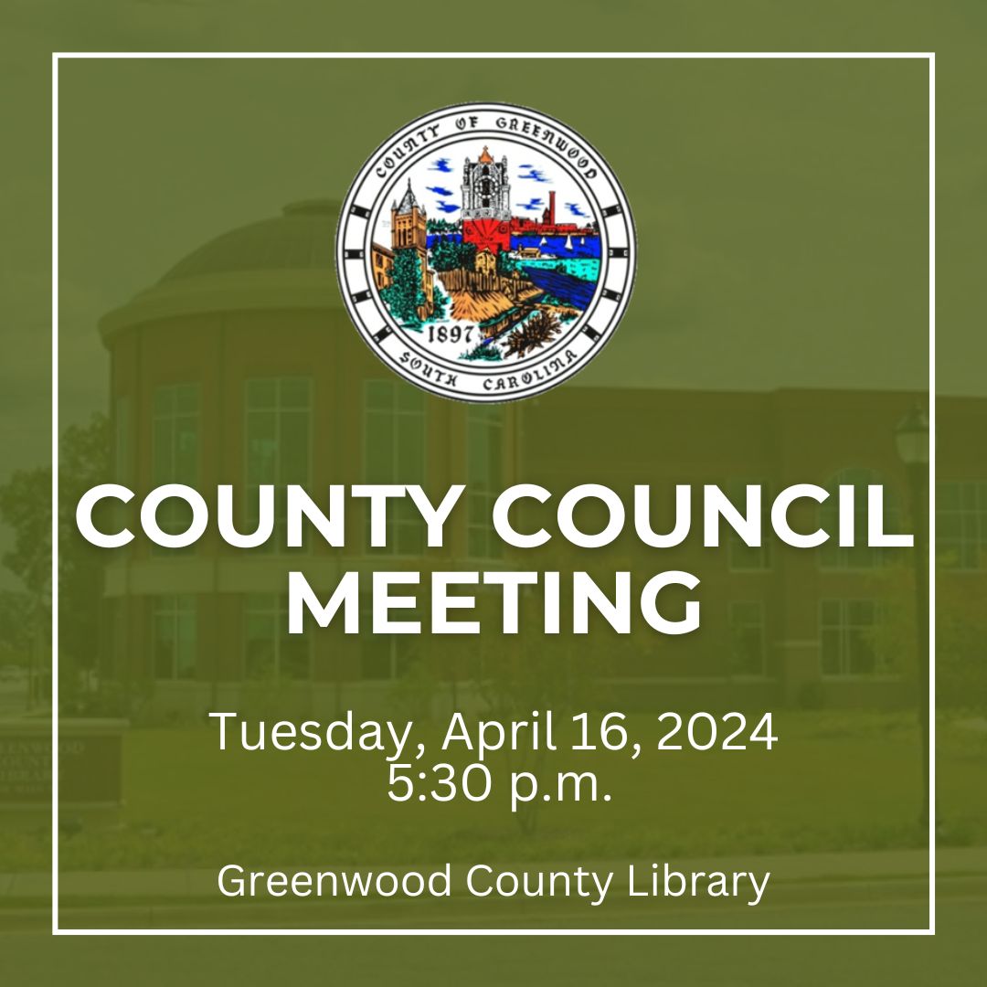 The agenda for the Greenwood County Council Meeting to be held on Tuesday, April 16, 2024, is available and can be viewed at the link below. This meeting will begin at 5:30 p.m. at the Greenwood County Library and is open to the public. 🔗 Agenda: bit.ly/3vXIpSf