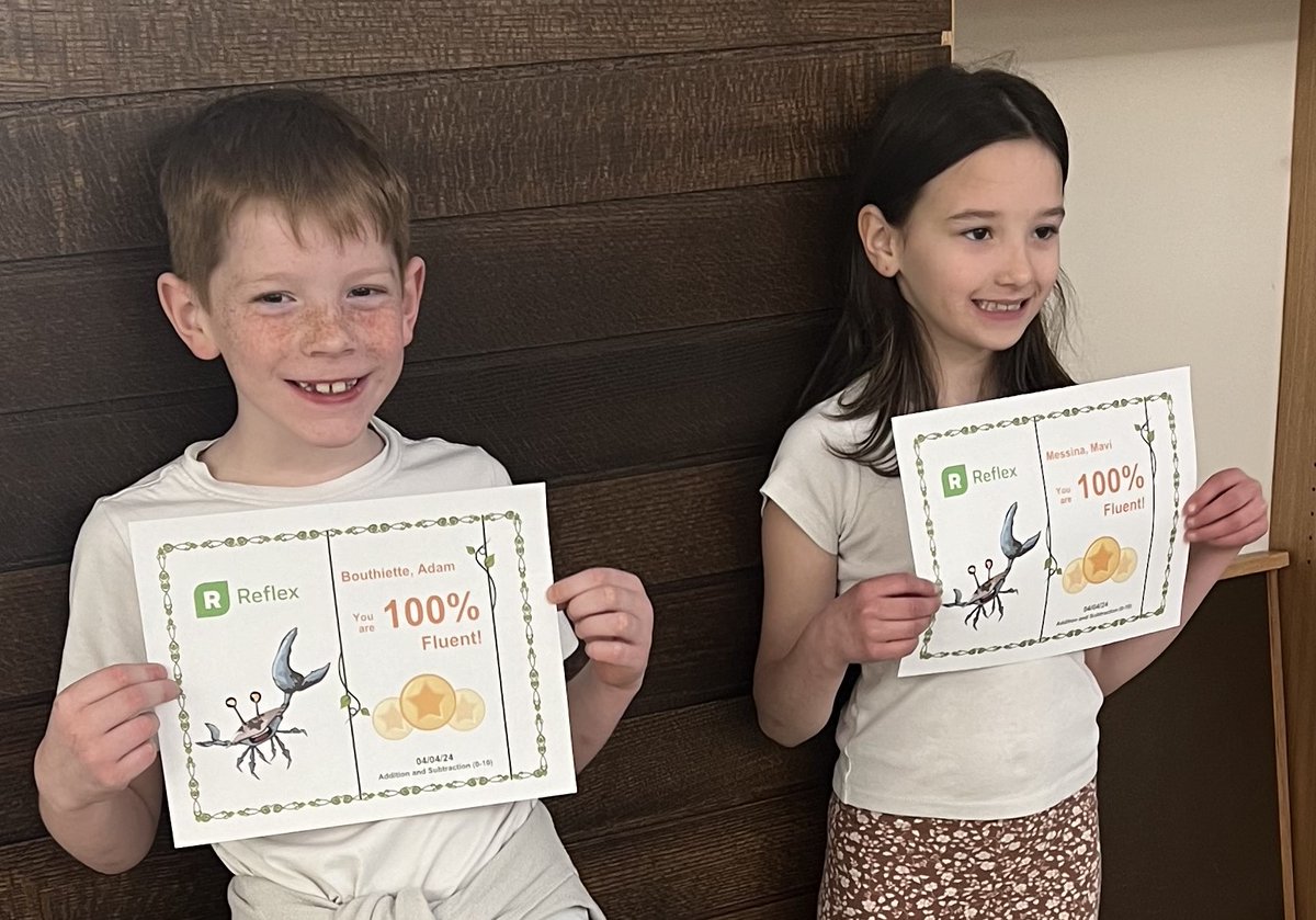 Ms. Hawrylciw 2nd Grade Students, Adam and Mavi are 100% Fluent in Addition and Subtraction.

Math fact fluency refers to the ability to recall the basic facts accurately, quickly, and effortlessly.

#REFLEXMATH