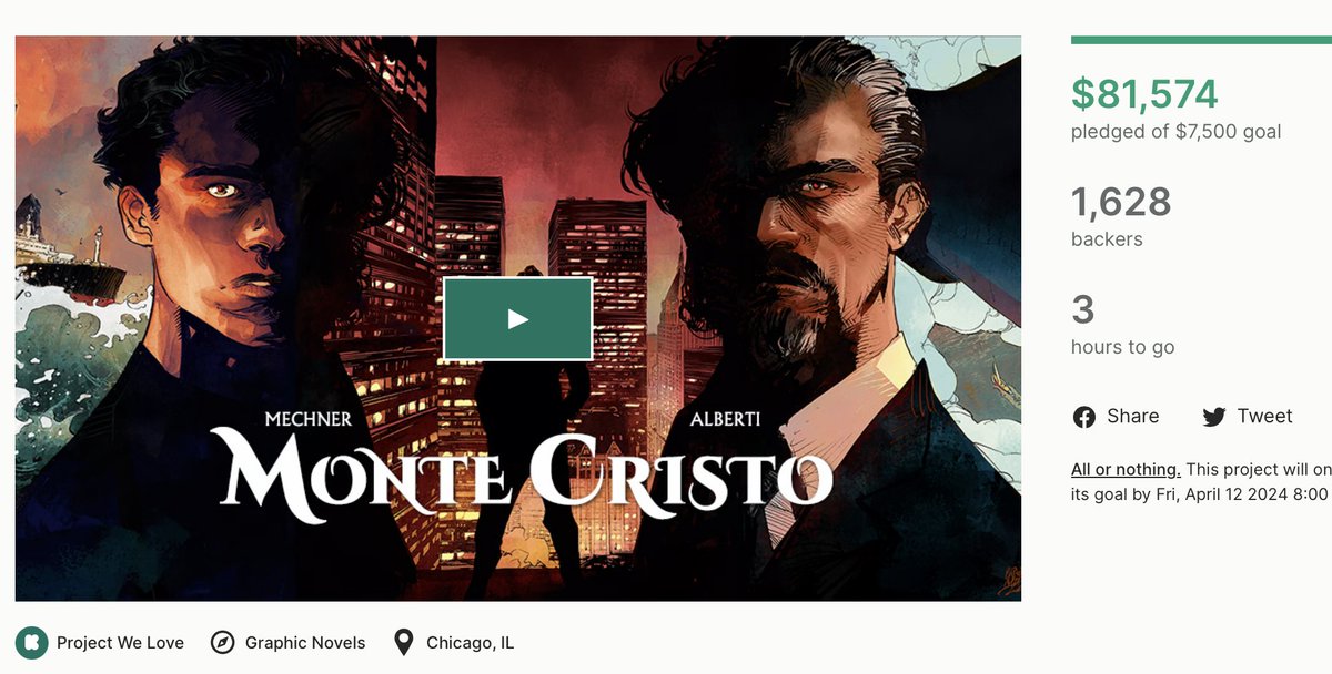 Only 3 hours left to go in our Kickstarter! 📕My modern graphic novel update of 'The Count of Monte Cristo' with illustrator Mario Alberti is coming in English from @MagneticPress. Last chance to preorder with exclusive rewards: kickstarter.com/projects/neuro…