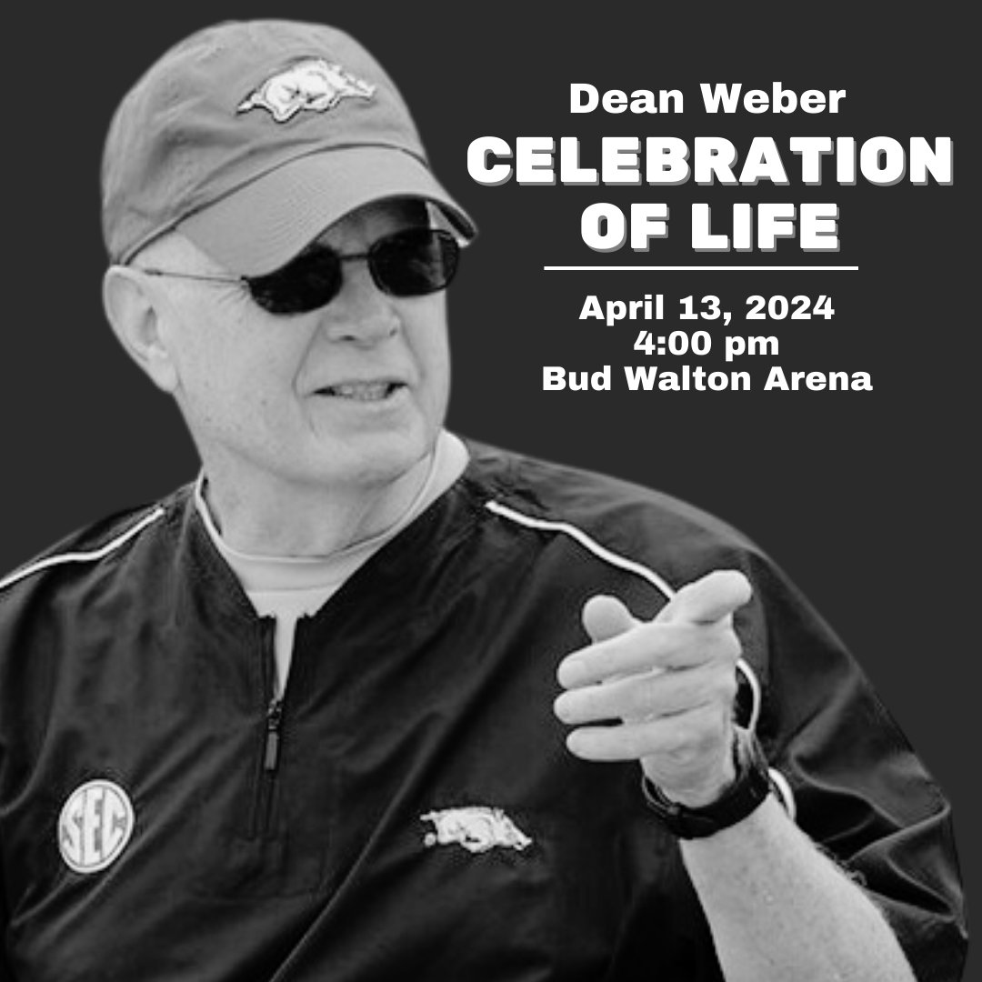 Let's pack Bud Walton Arena for the @ArkRazorbacks Legend, Dean Weber! Join us after the @RazorbackFB spring scrimmage tomorrow as we remember and celebrate our friend.