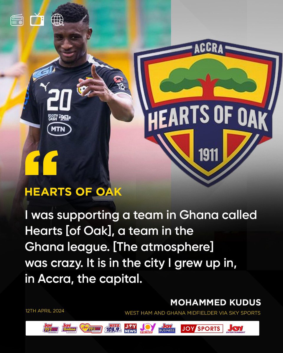 I was supporting a team in Ghana called Hearts [of Oak], a team in the Ghana league. [The atmosphere] was crazy. It is in the city I grew up in, in Accra, the capital. - Mohammed Kudus #JoyNews